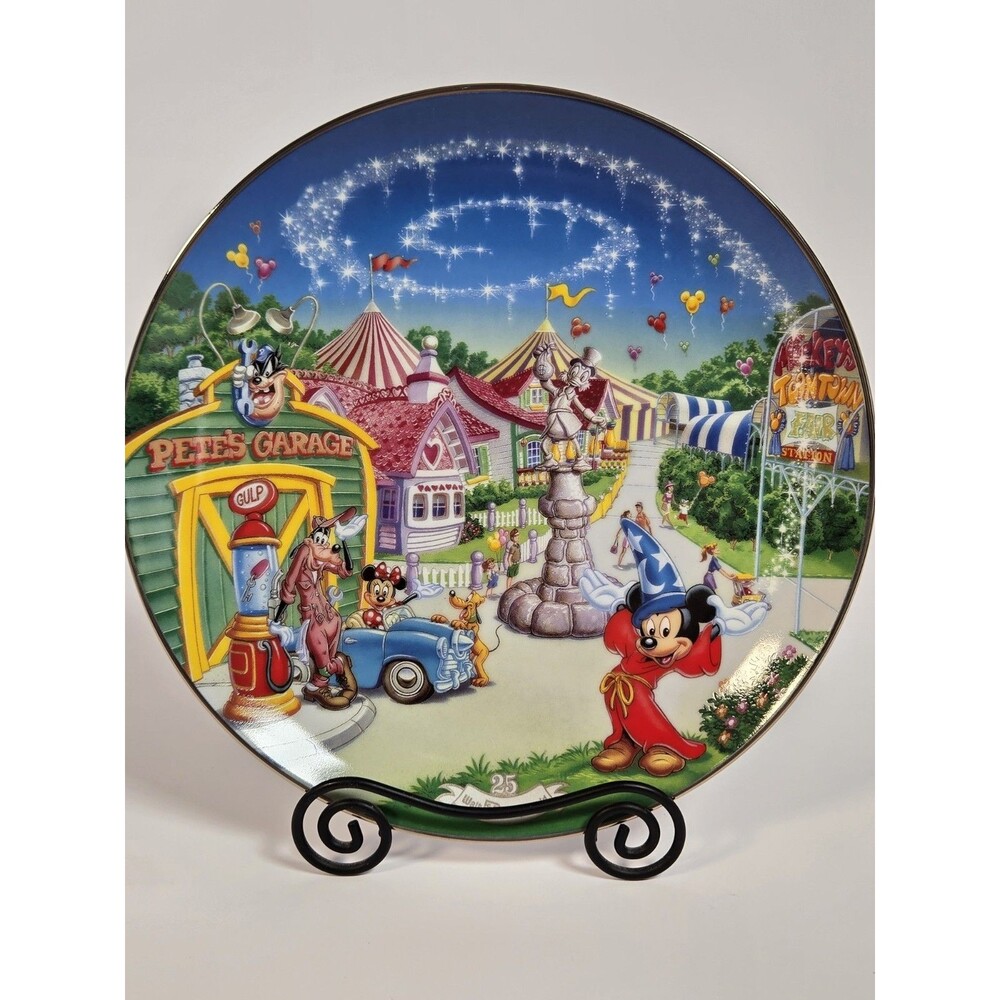 Disney Mickey's Toon Town Fair Plate WDW 25th Anniversary Bradford Exchange COA
